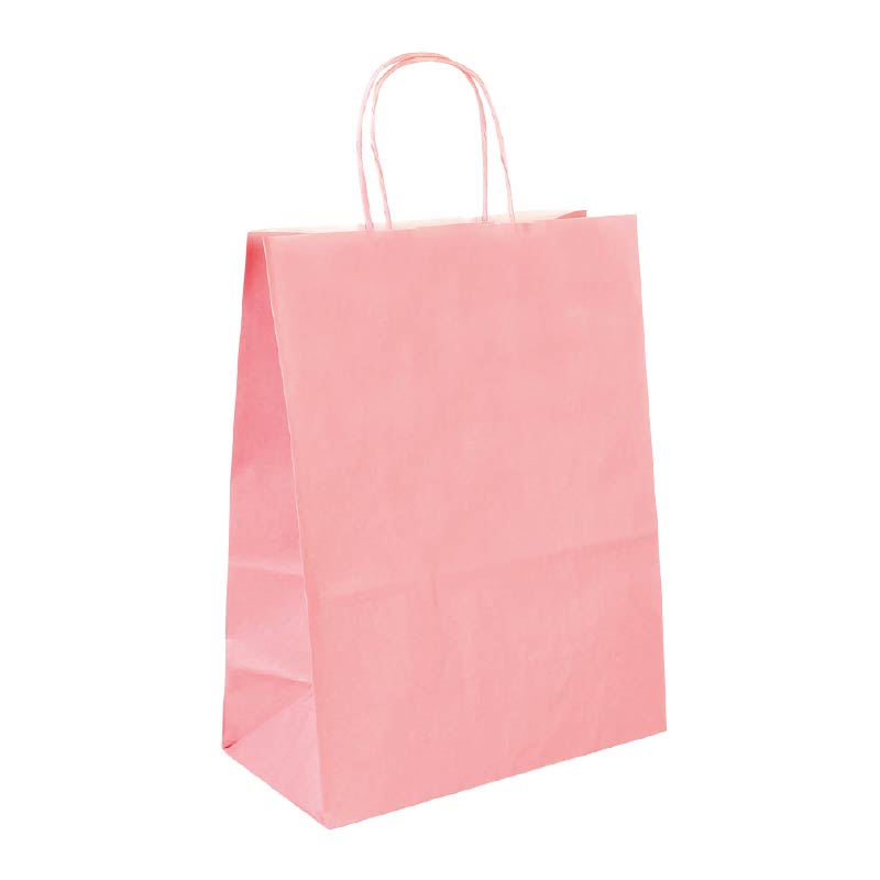 Pastel pink kraft paper carrier bags, 23 x 12 x 30 cm tall, 90 g