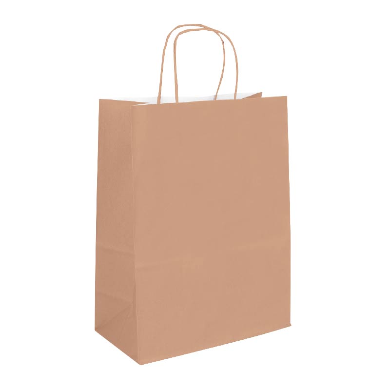 Powder pink kraft paper carrier bag, 23 x 12 x 30 cm H, 90 g