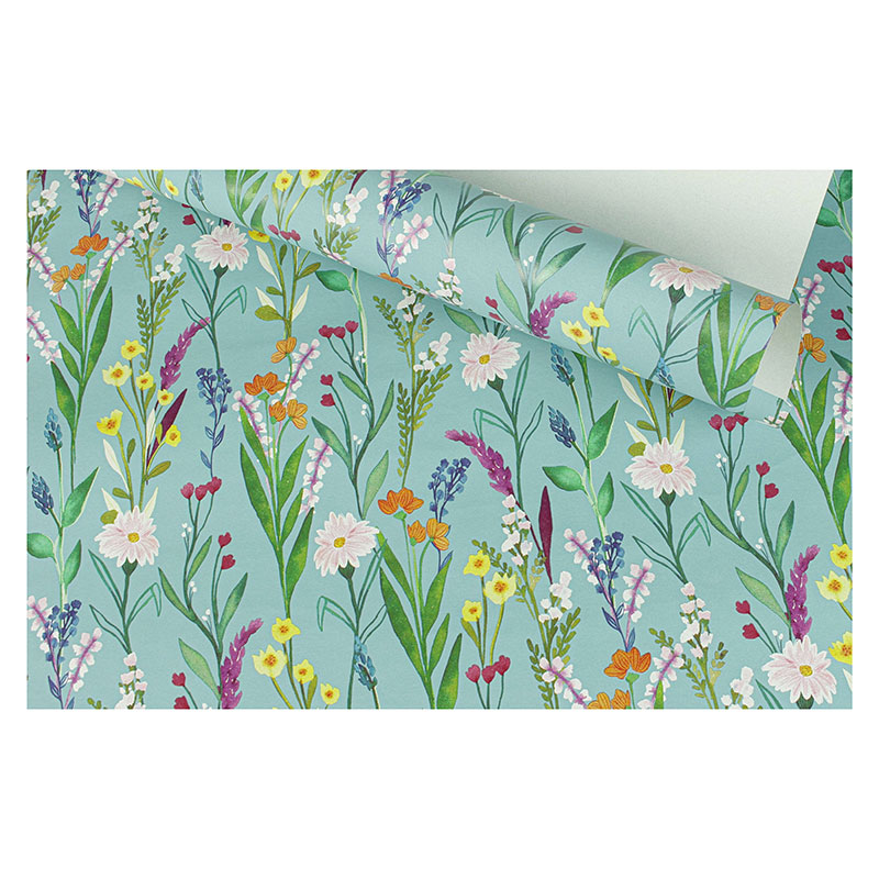 Recycled turquoise gift wrap with spring flower design 0.70 x 25m