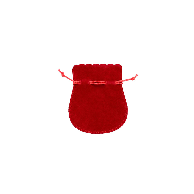 Red cotton and viscose suedette pouches, 8 x 6.5 cm