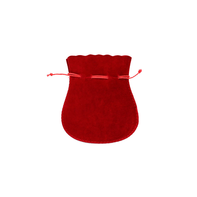 Red cotton and viscose suedette pouches, 12 x 9.5 cm