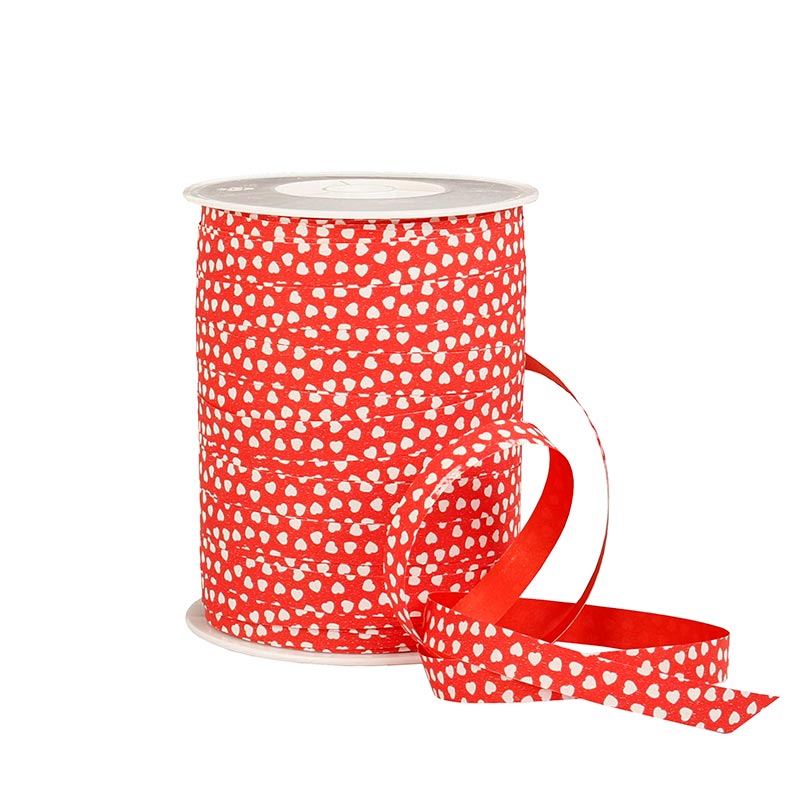 Red gift ribbon with white heart print