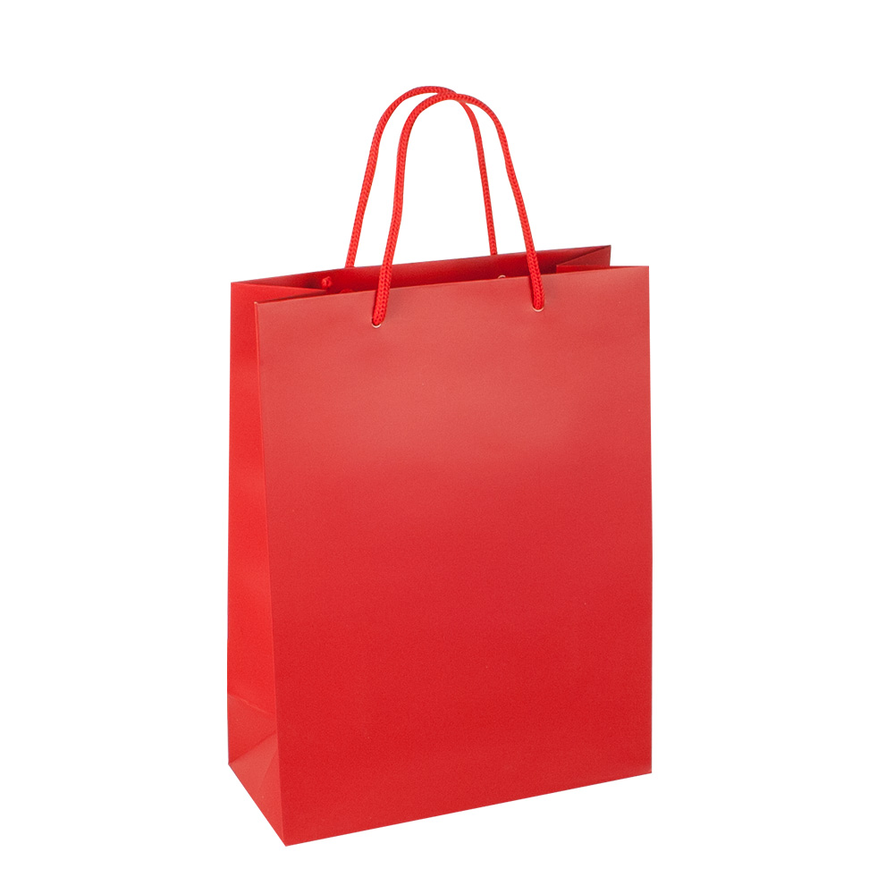 Red matt paper carrier bags, 22 x 10 x 29 cm H, 190 g