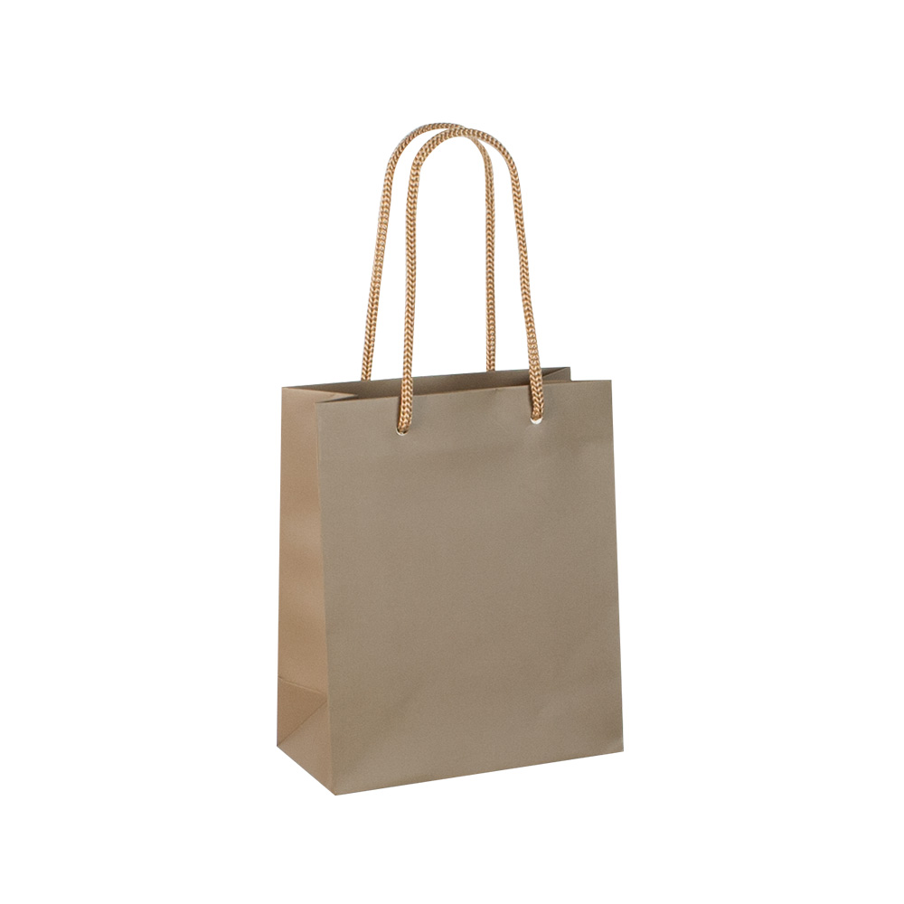 Taupe matt paper carrier bags, 16 x 8 x 19 cm H, 190 g