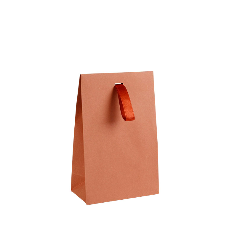 Terracotta matt paper stand-up bags, ribbon, 170g - 10 x 6.5 x 16 cm H