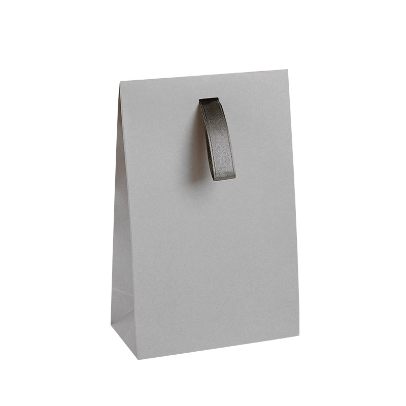 Grey matt paper stand-up bags, ribbon, 170g - 7 x 4 x 12 cm H