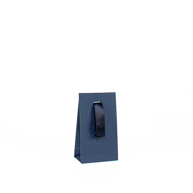 Navy textured matt paper stand-up bags, ribbon, 170g - 7 x 4 x 12 cm H