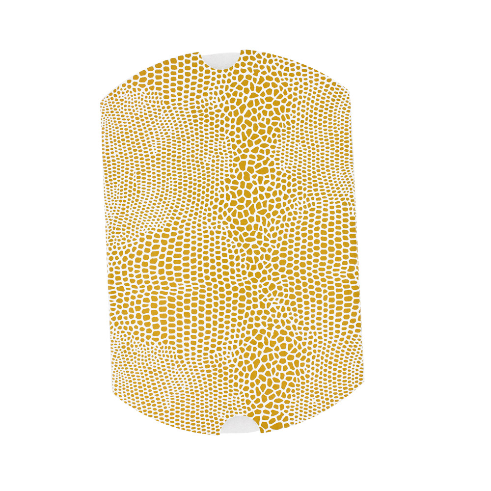 White and gold lizard skin print card pillow boxes, 290g - 8 x 10 x 3.5 cm