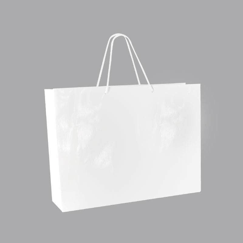 White laminated paper boutique bags, 53 x 14 x 44 cm H, 190g