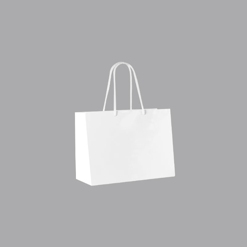 White laminated paper boutique bags, 24 x 12 x 18 cm H, 190 g