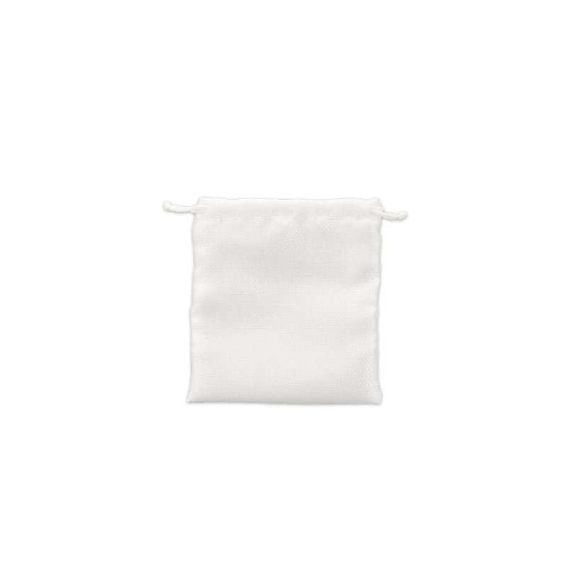 White satin pouches with cotton drawstrings, 11 x 10 cm