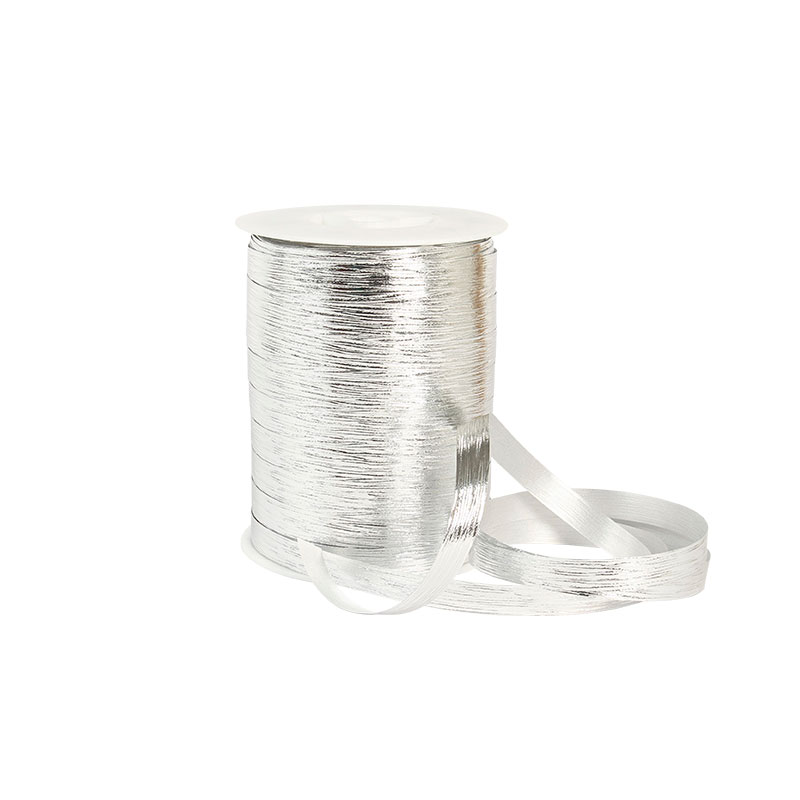 Mirror finish silver striated gift curling ribbon