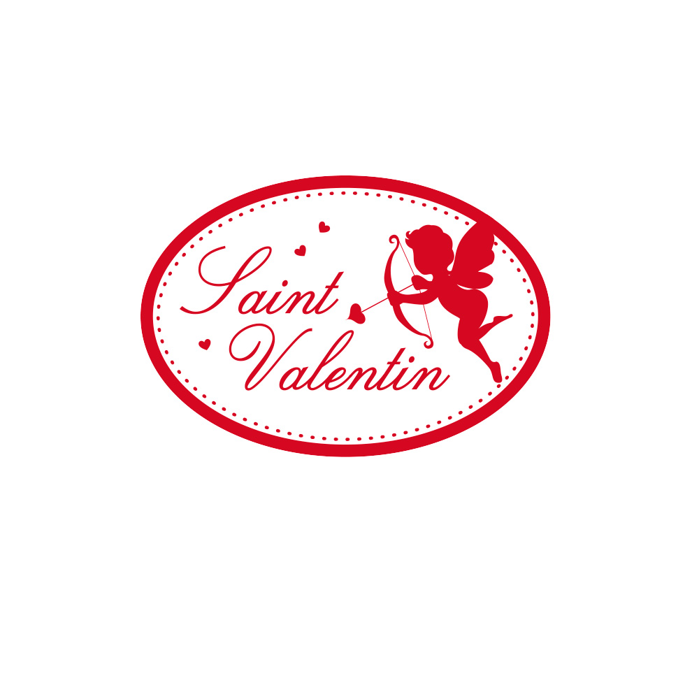 French self-adhesive 'Saint Valentin' gift labels featuring Cupid