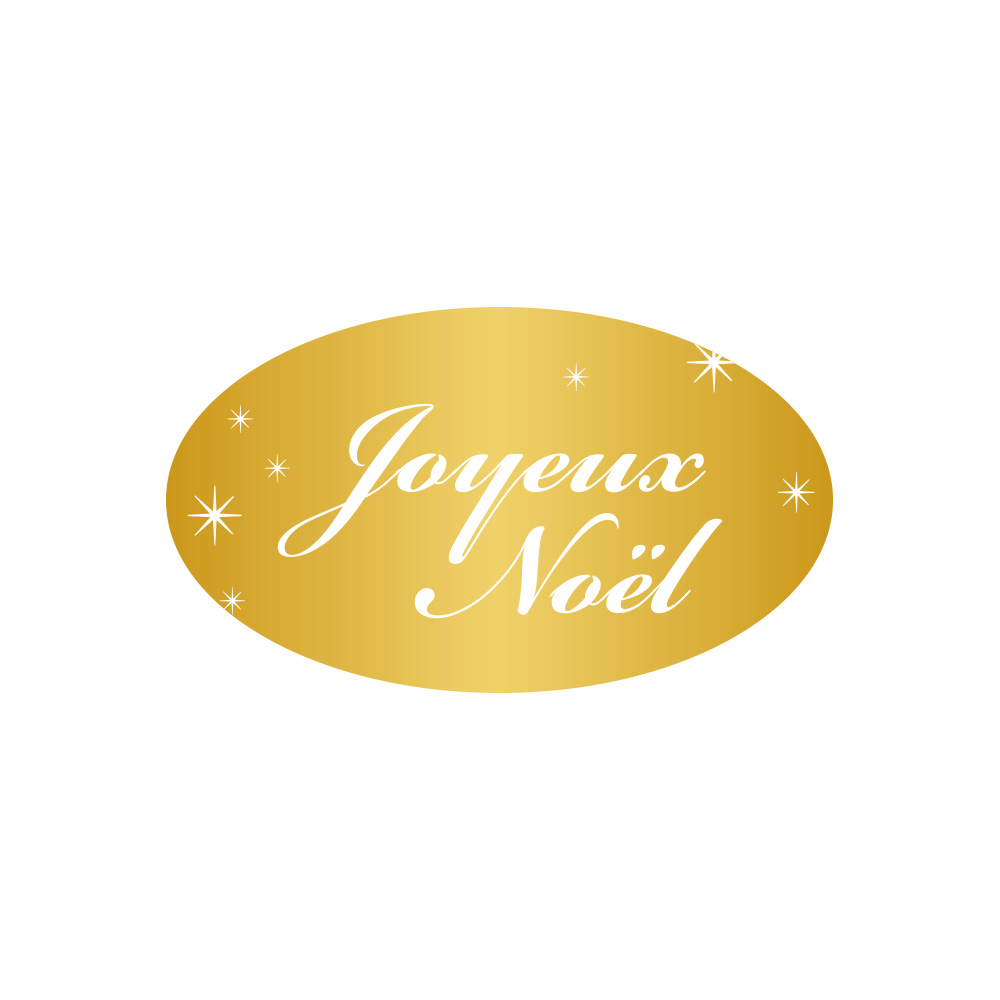 French ™Joyeux Noël™ oval adhesive gift labels in gold