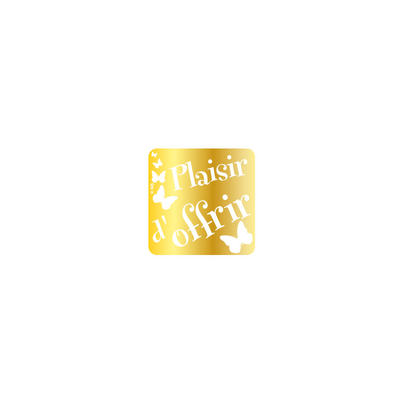 Gold coloured French 'Plaisir d'Offir' self-adhesive labels