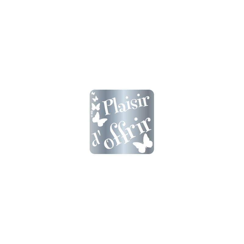 Silver coloured French 'Plaisir d'Offir' self-adhesive labels