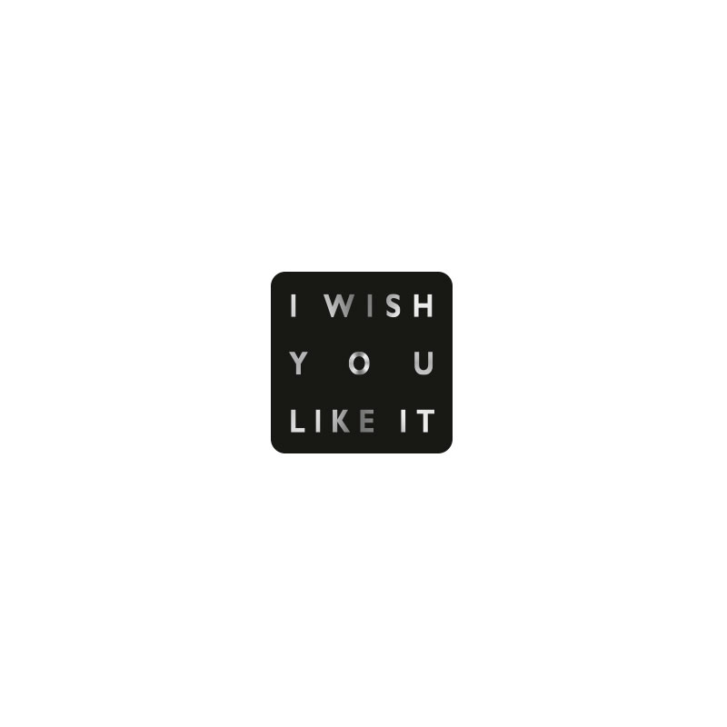 Square self-adhesive 'I WISH YOU LIKE IT' silver and black hot foil printed gift labels