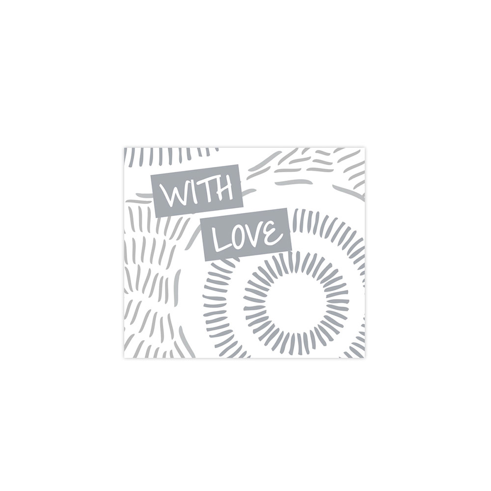 With love' self-adhesive gift labels, white background with silver dots