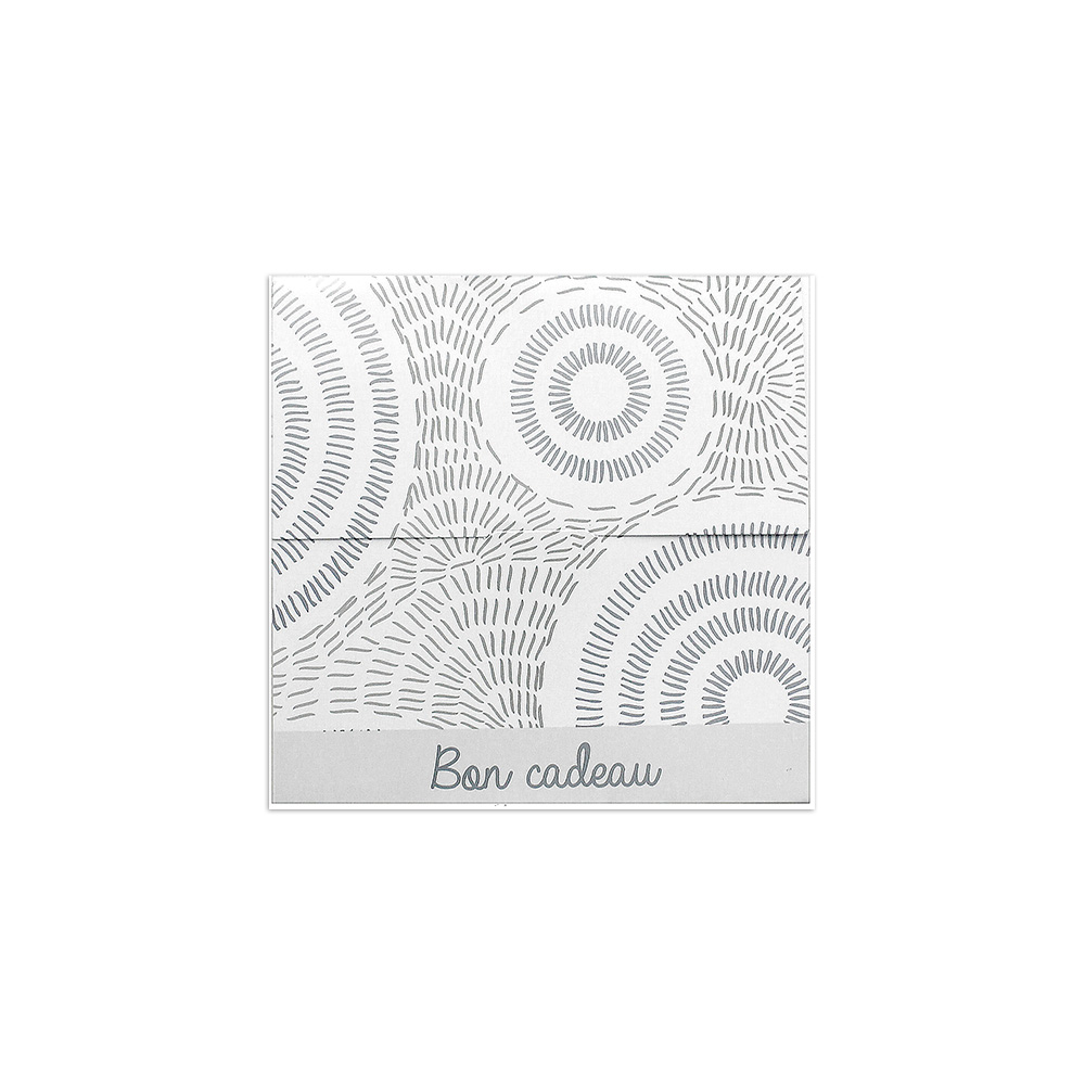 Gift voucher in white card with silver etched circle design (in French)