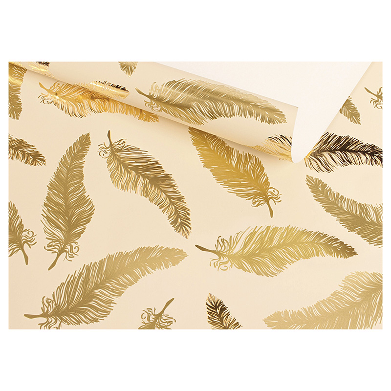Beige wrapping paper with metallic gold leaf motifs, 0.70 x 25 m