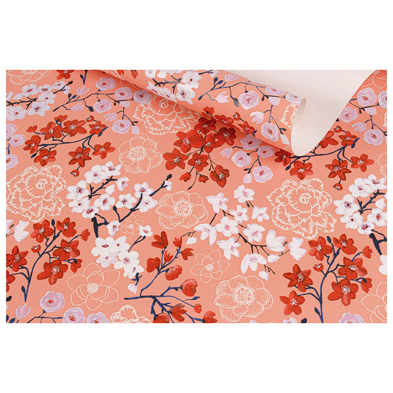 Coral gift wrapping paper with cherry blossom motifs 0.70 x 25m