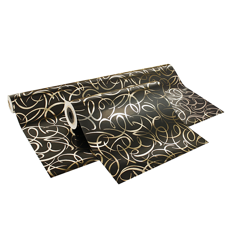 Luxury black and metallic gold gift wrap with volutes design 0.70 x 25 m, 80 g