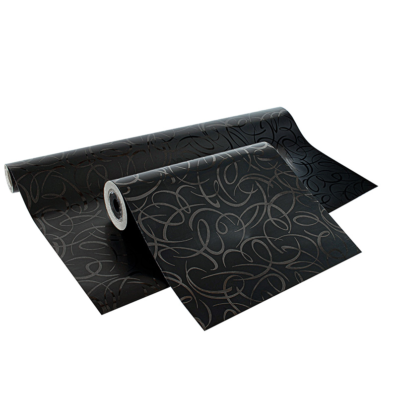 Luxury gift wrap with matt and shiny black volute design, 0.70 x 25 m, 80g