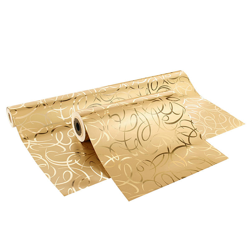 Luxury gift wrap with volutes design, matt and metallic gold, 0.70 x 25 m, 80 g