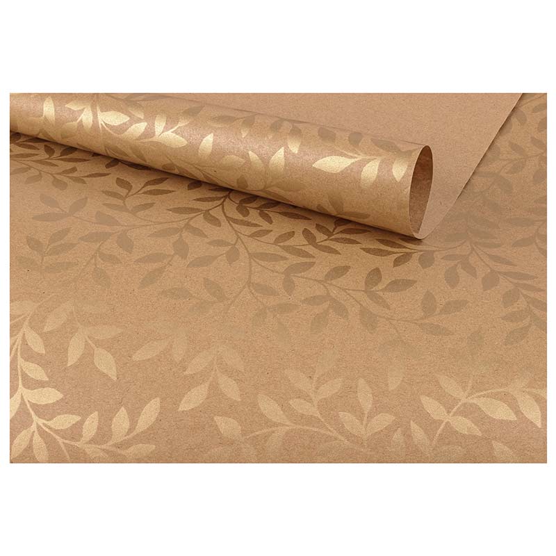 Recycled paper gift wrap with gold-coloured foliage motif, water repellent 0.70 x 25m