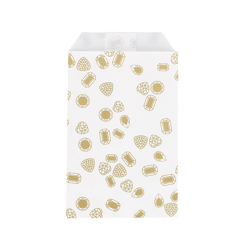 White paper bags with gold precious stone motifs, 7 x 12 cm, 60 g (x250)