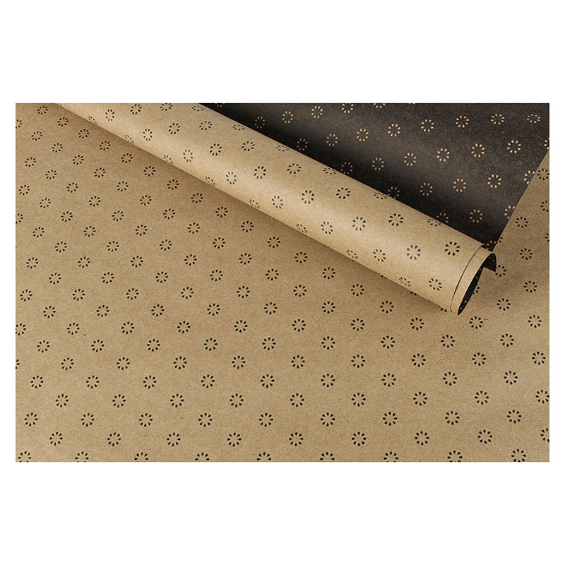 Two-sided recycled kraft gift wrap, black or natural flowers, 0.70 x 25m