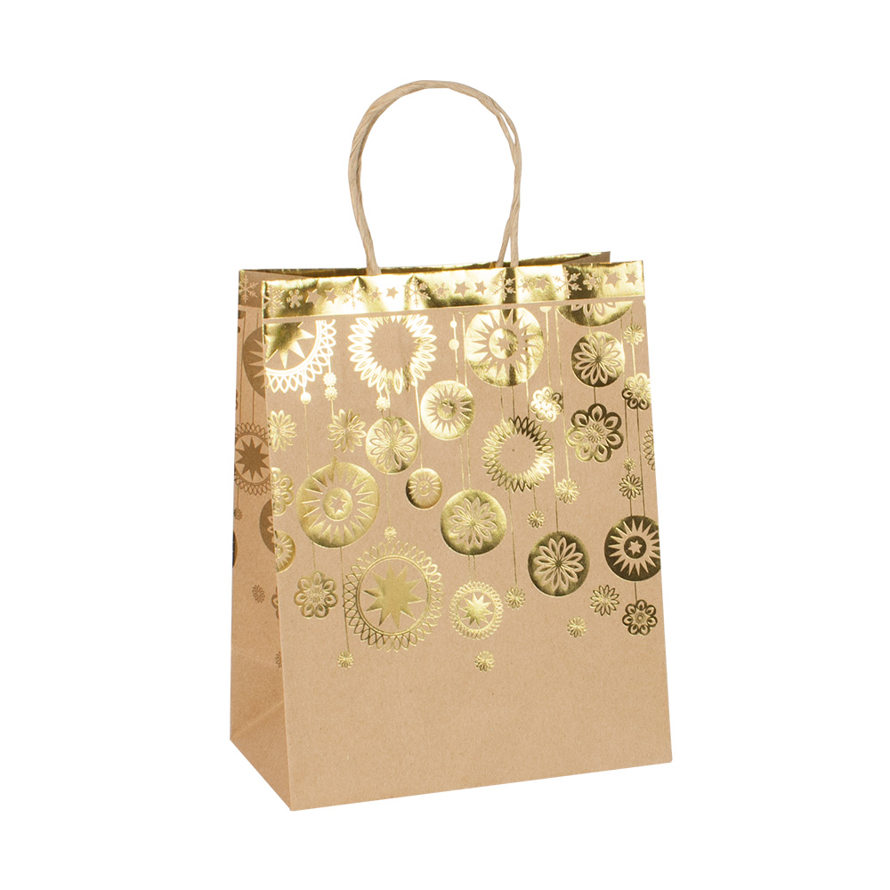 Christmas bauble print paper carrier bags, 18 x 10 x 22.7 cm H, 120 g