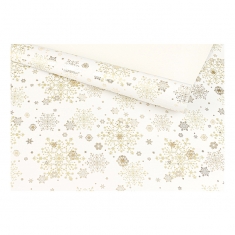 White gift wrapping paper with metallic gold snowflake motifs, 0.70 x 25m