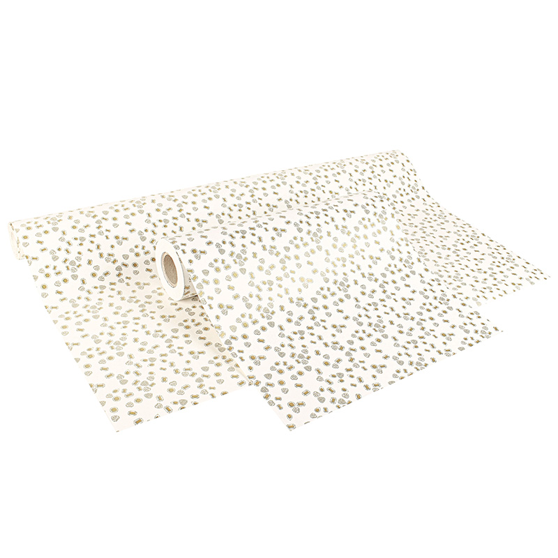 White gift wrapping paper printed with gold coloured precious stone design, 0.70 x 25 m, 90 g