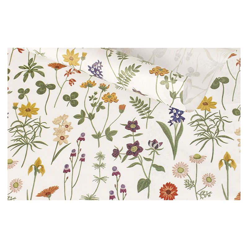 White wrapping paper with garden flower motifs 0.70 x 25m