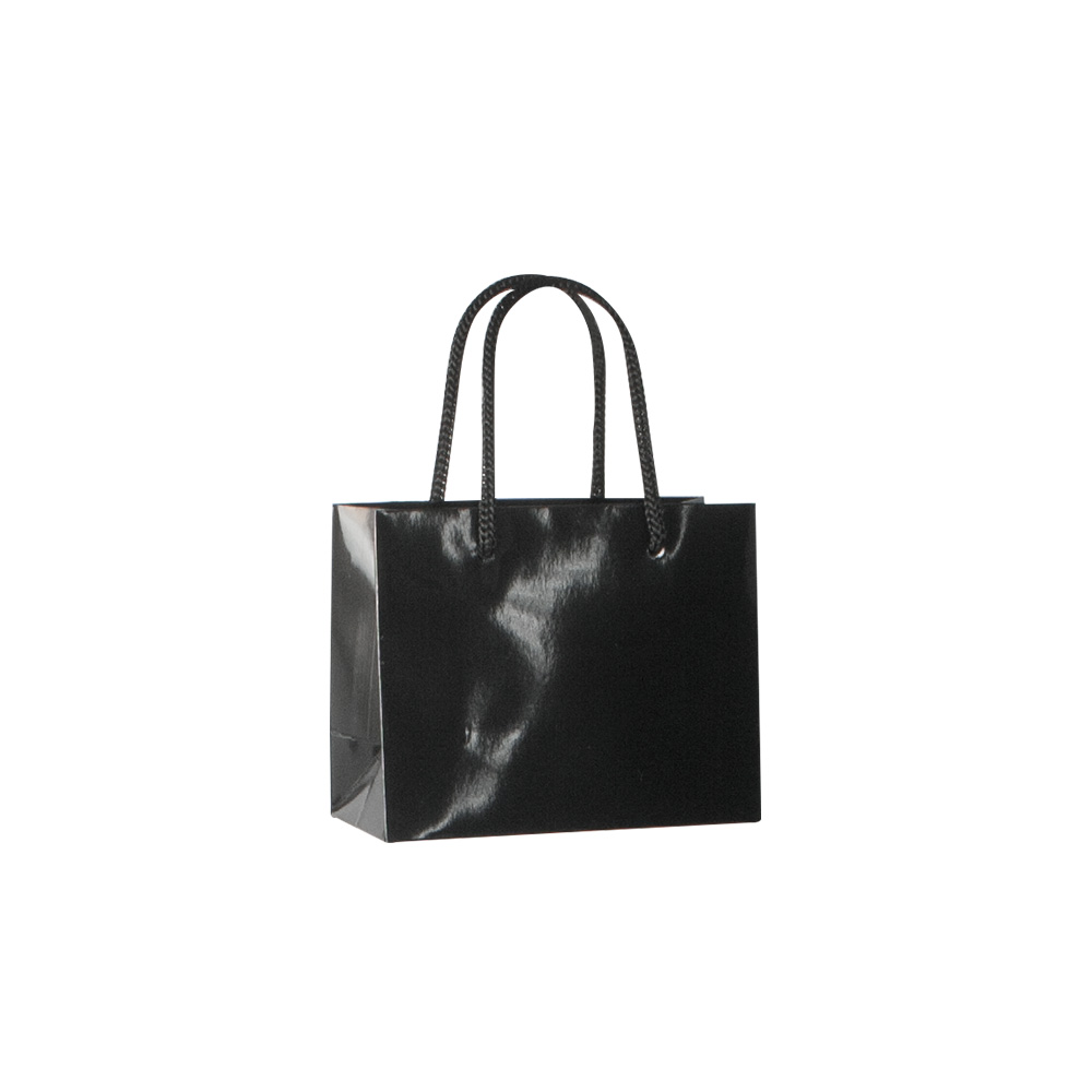 Black gloss paper boutique bags, 6 x 7 x 12 cm H, 190g