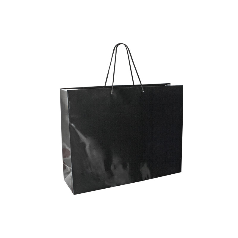 Black gloss paper boutique bags, 43 x 12 x 32 cm H, 190 g