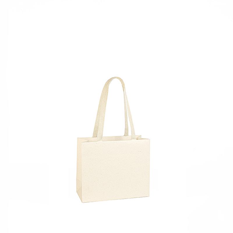 Beige recycled leather paper bags with woven cotton handles 16 x 8 x H 13cm, 180g