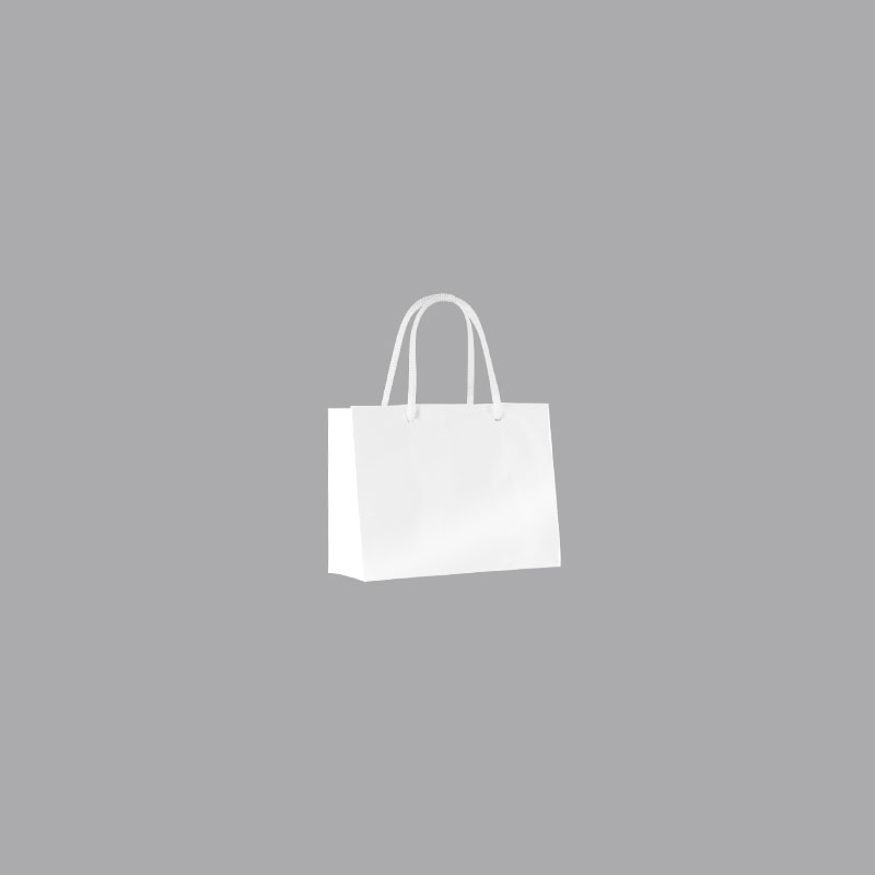 White laminated paper boutique bags, 16 x 7 x 12 cm H, 190g