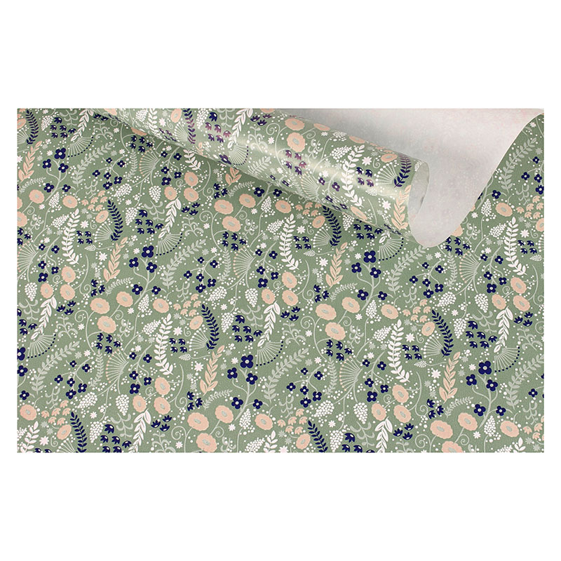 Green wrapping paper with floral motifs 0.70 x 25m