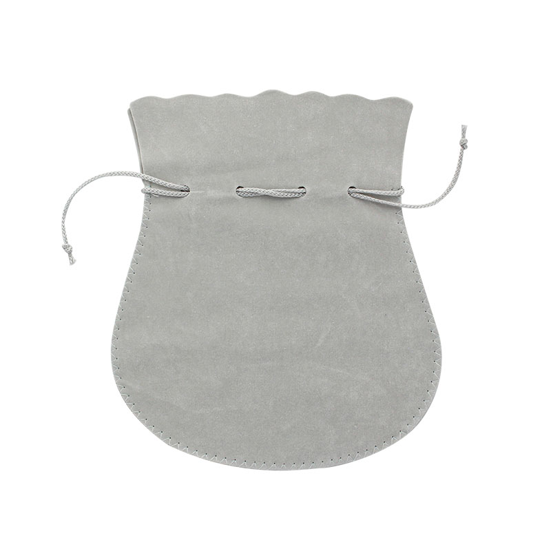Grey cotton and viscose suedette pouches, 16 x 13 cm
