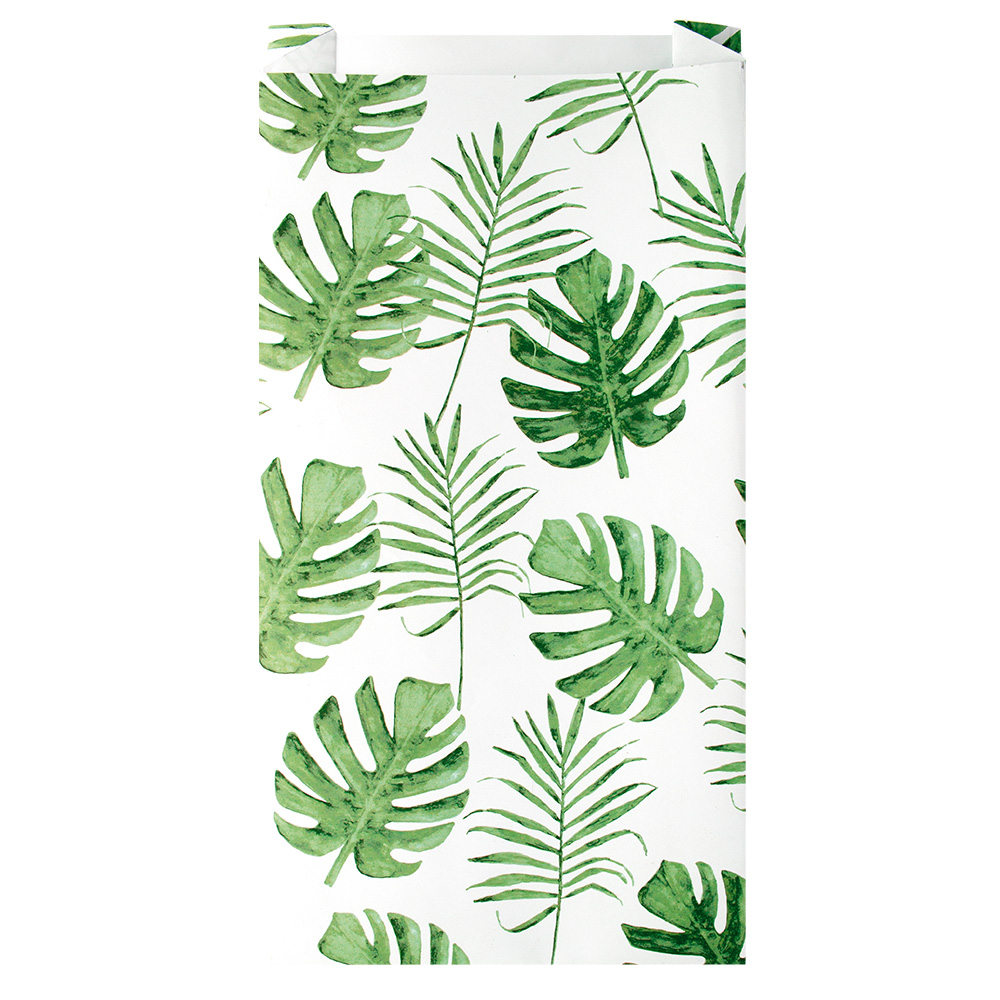 Jungle print paper sachets on white background, 18 x 6 x 35 cm, 60g (x50)