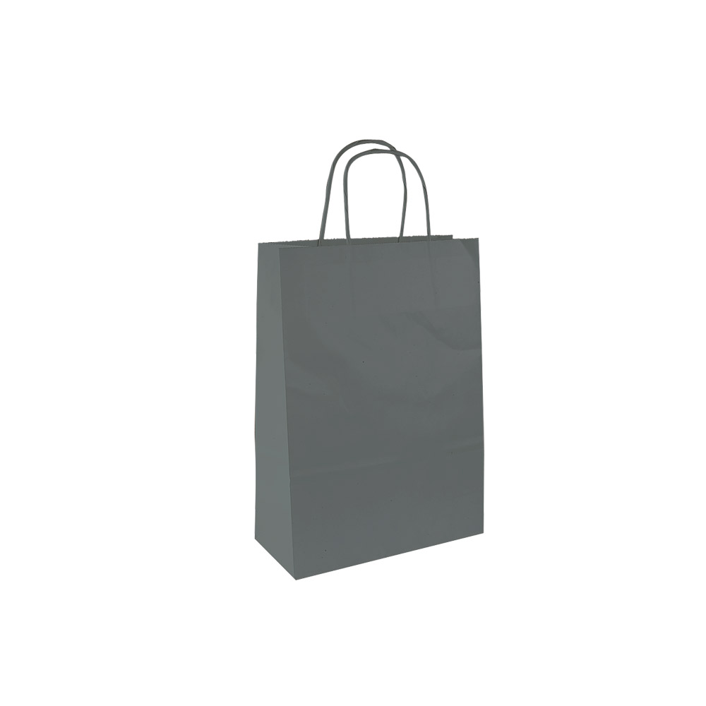 Dark grey kraft paper carrier bags, 19 x 8 x 22cm H, 90g