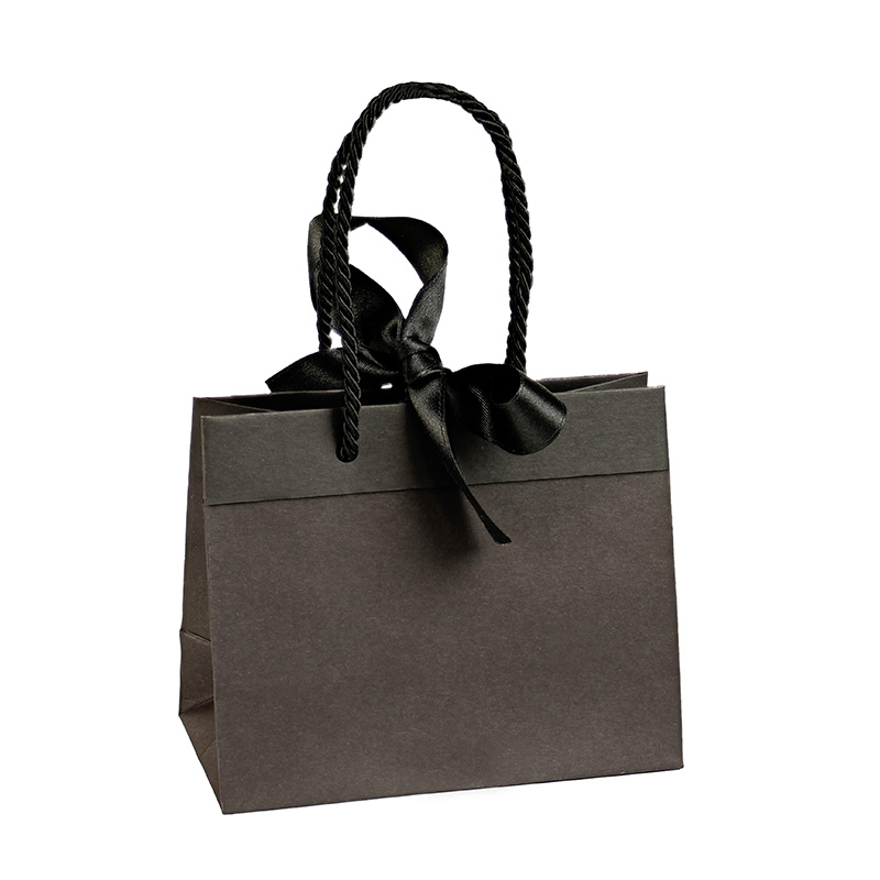 Matt black paper bags with black ribbon, 33 x 10 x H 24cm, 165g