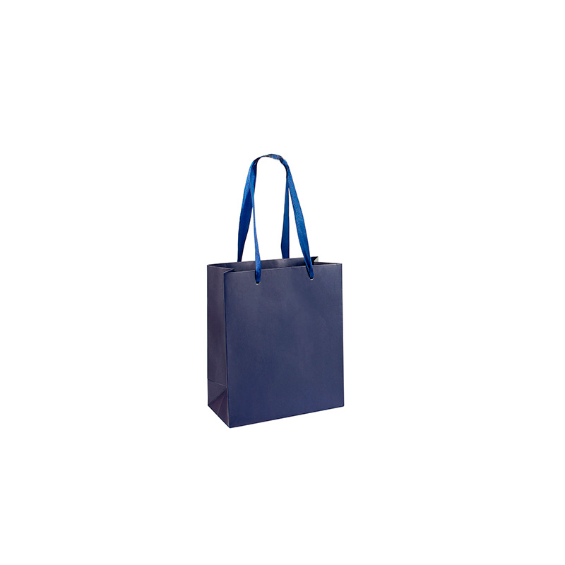 Matt finish midnight blue paper gift bag with ribbon handles, 10 x 6.5 x 12 cm, 190 g