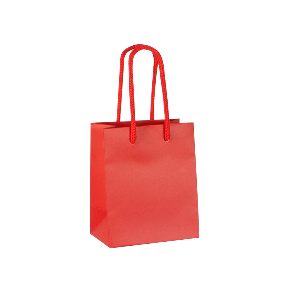 Red matt paper carrier bags, 10 x 6.5 x 12 cm H, 190 g