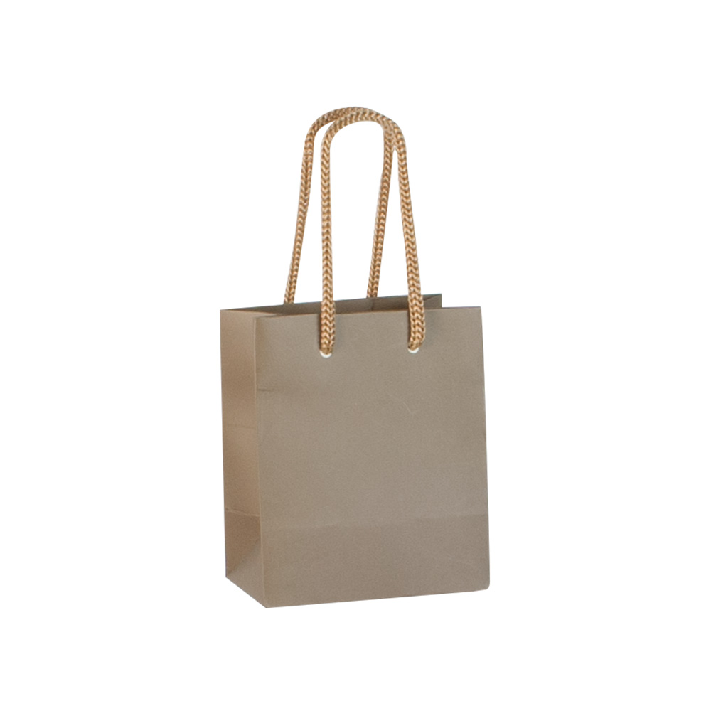 Taupe matt paper carrier bags, 10 x 6.5 x 12 cm H, 190 g