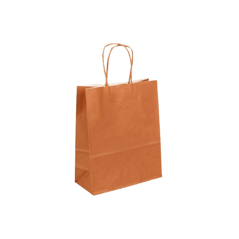 Terracotta colour kraft paper carrier bag, 18 x 8 x 22 cm H, 90 g