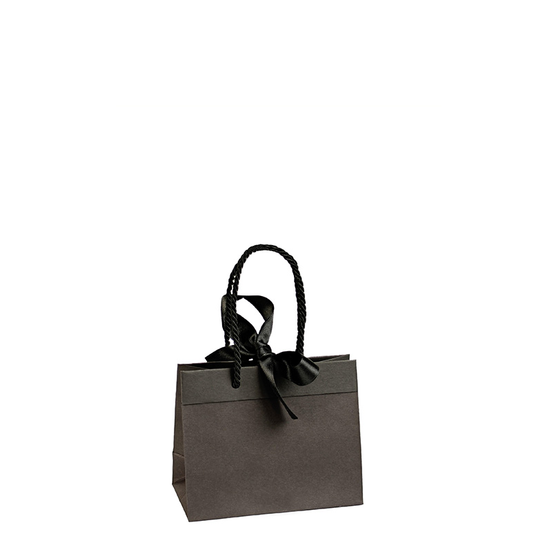 Matt black paper bags with black ribbon 16 x 8 x H 12cm, 165g