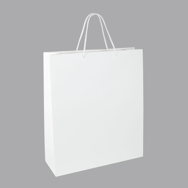 Matt finish white paper carrier bags, 36 x 12 x 41 cm H, 190g